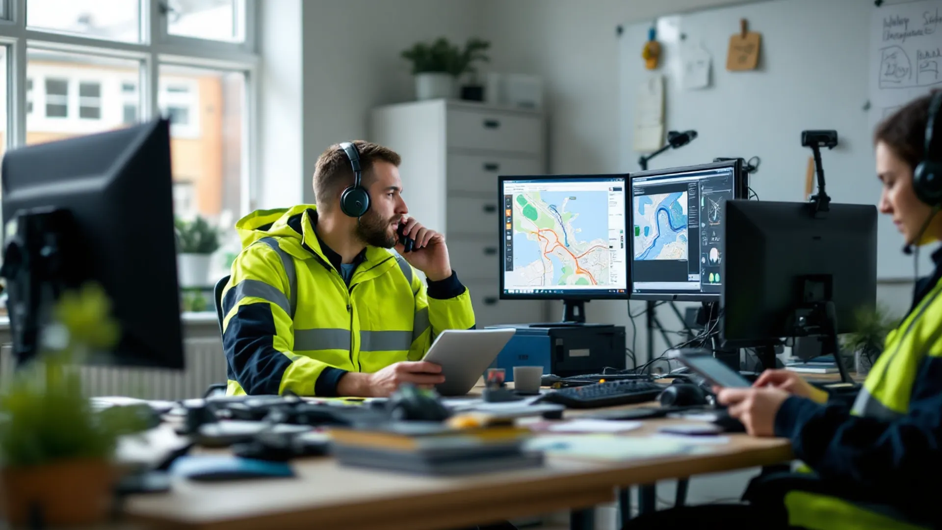 Drainage dispatch desk coordinating an engineer callout
