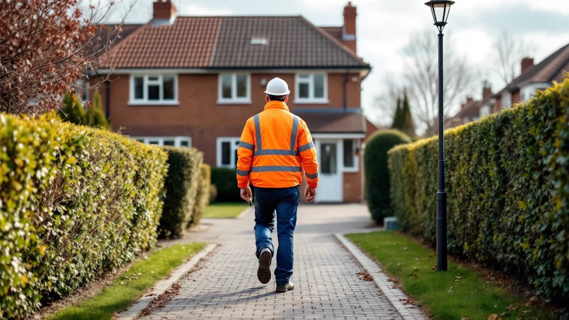 Local drainage engineer arriving at a residential property